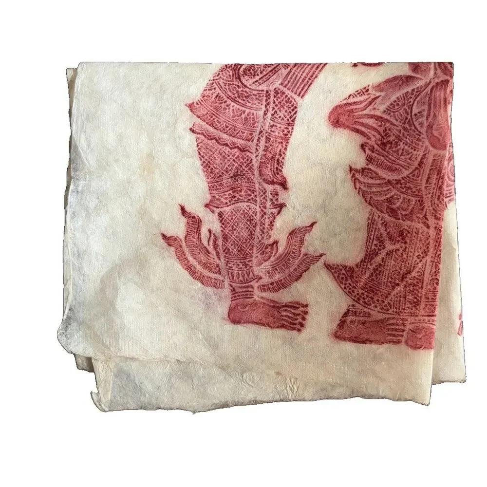 Vintage Thai Temple Rubbing Figural Dancers Print on Handmade Mulberry Paper